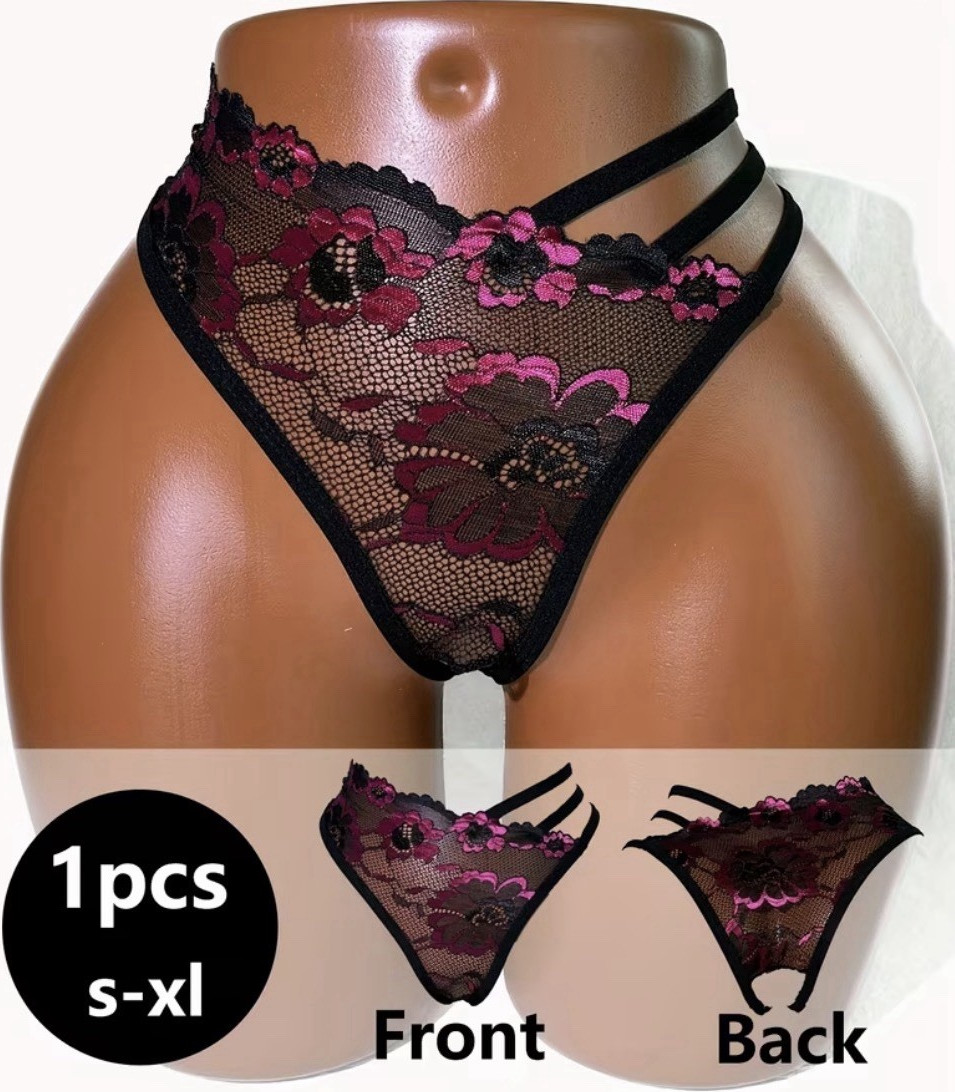 All in one order Women’s lace mesh floral thong panties, high waist, transparent