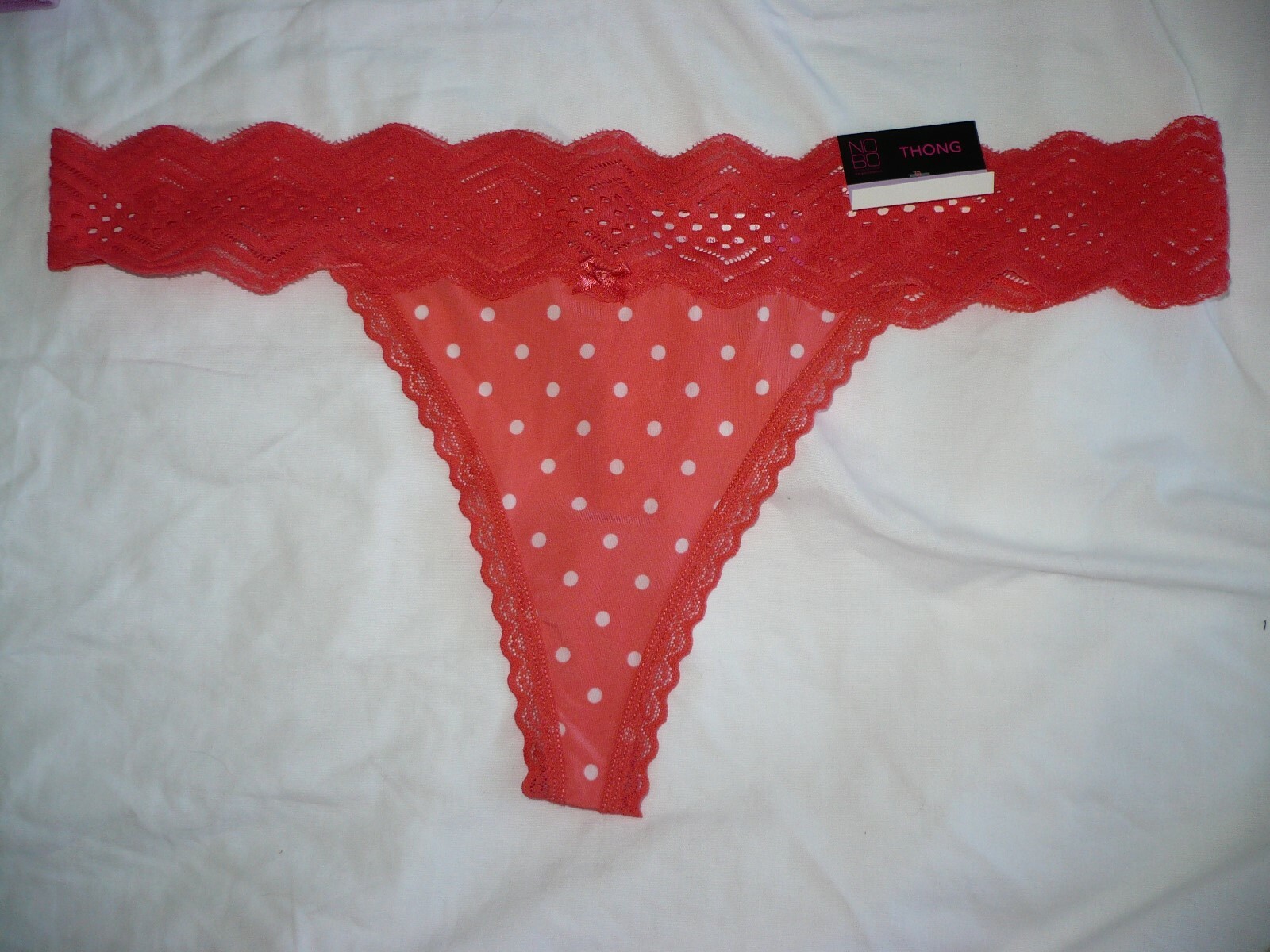 No Boundaries Women’s Micro & Lace Thongs Coral Dot Size X-Large (8) NEW