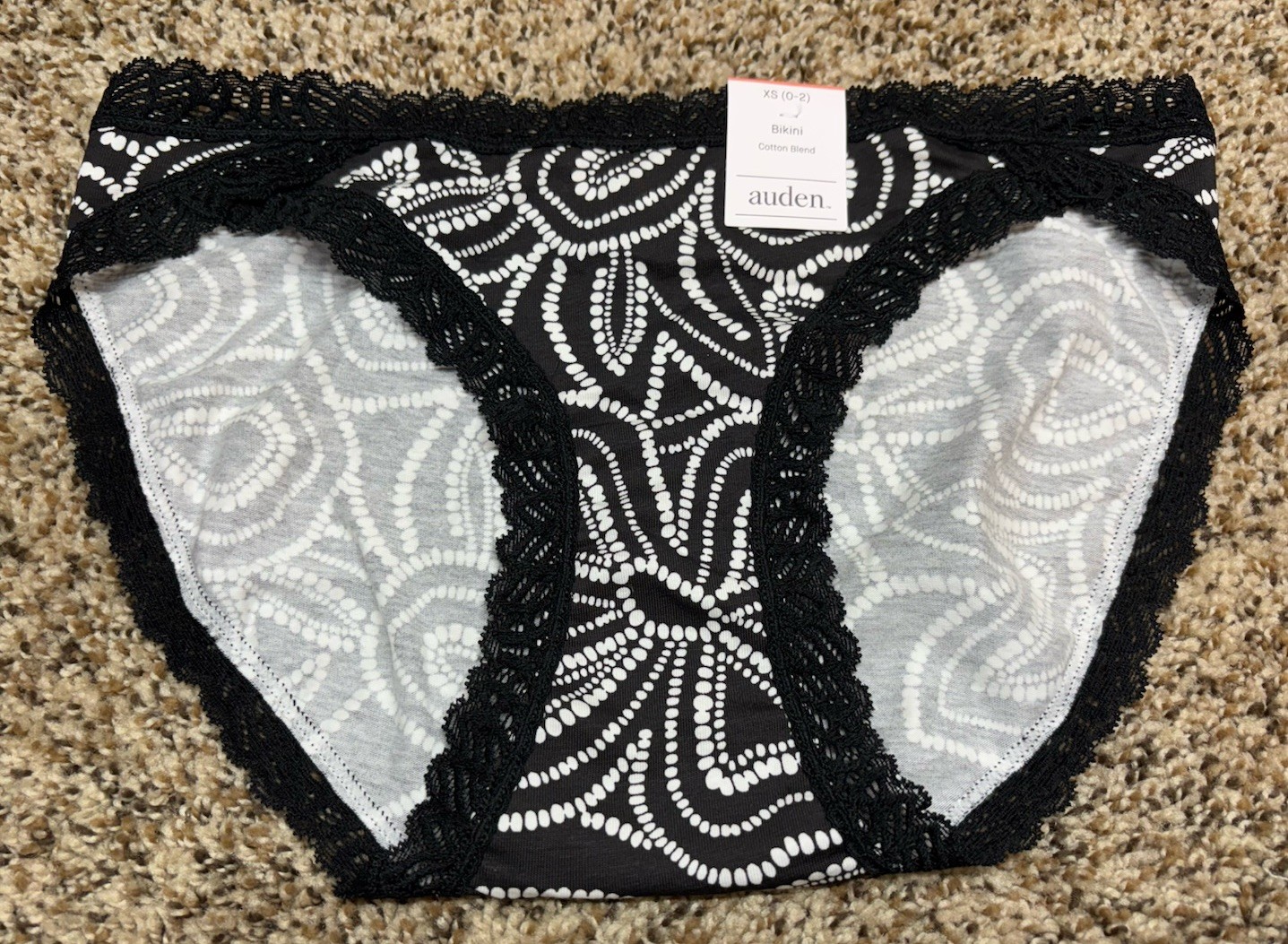 Auden Black & White Cotton Blend Bikini Panty. Size: XS (0-2).