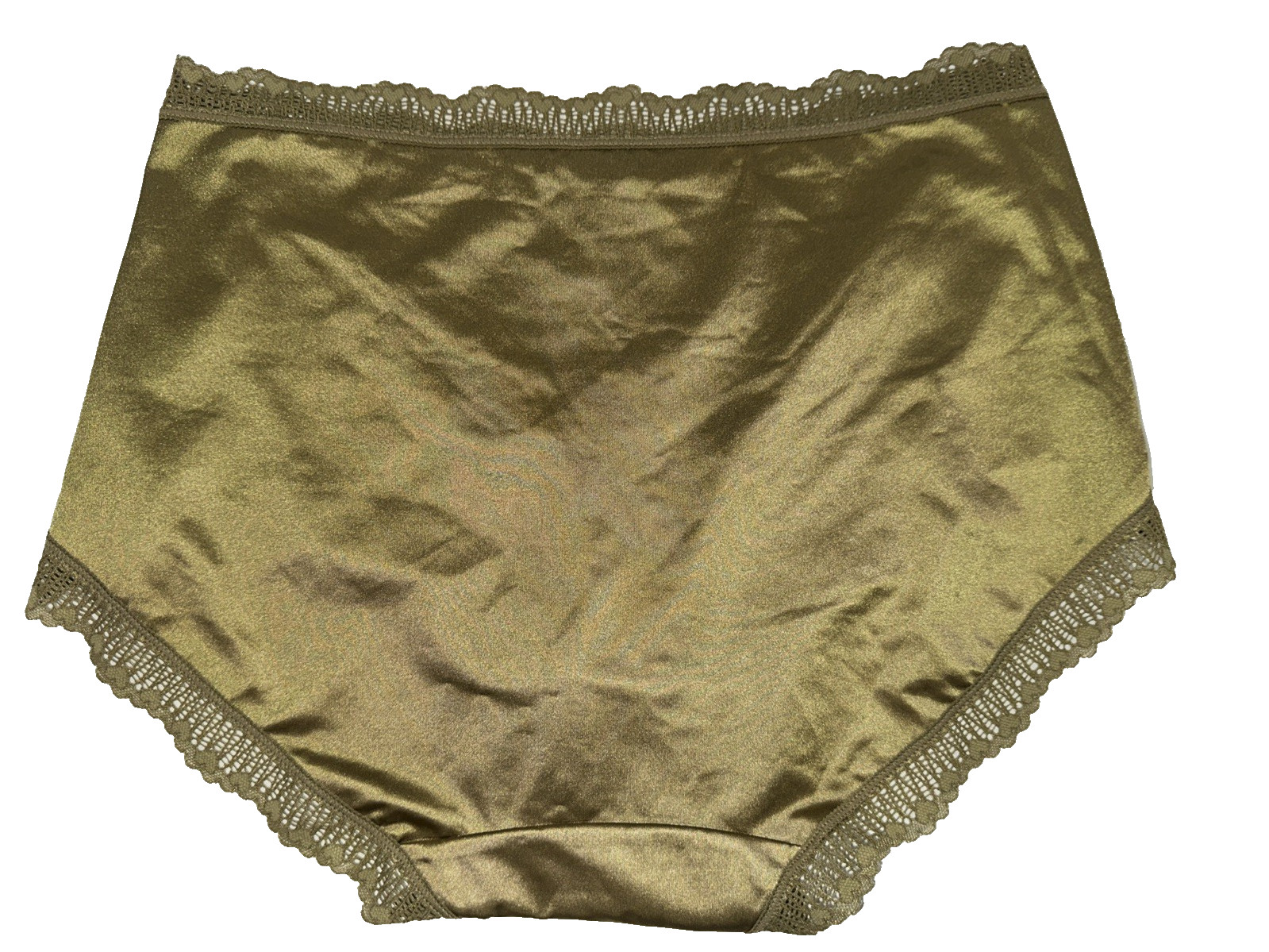~Shiny Large Olive with Gem Nylon Lace Blended Panties W/Bow and Gem New Size L
