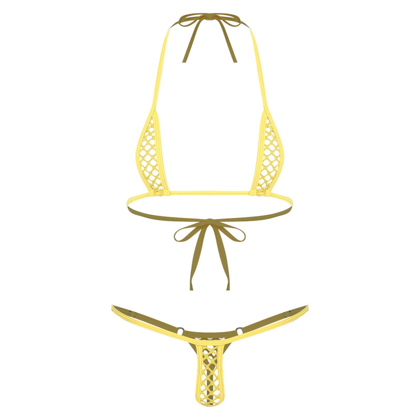 US Women’s T-back Thong Micro Bikini Lace-up Halter Bra Top Bathing Suit Party