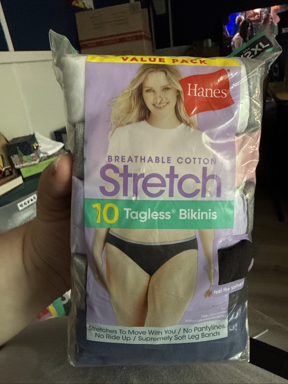 10-Pack HANES Women’s Size 9/2XL Stretch Tagless Bikinis Breathable Cotton