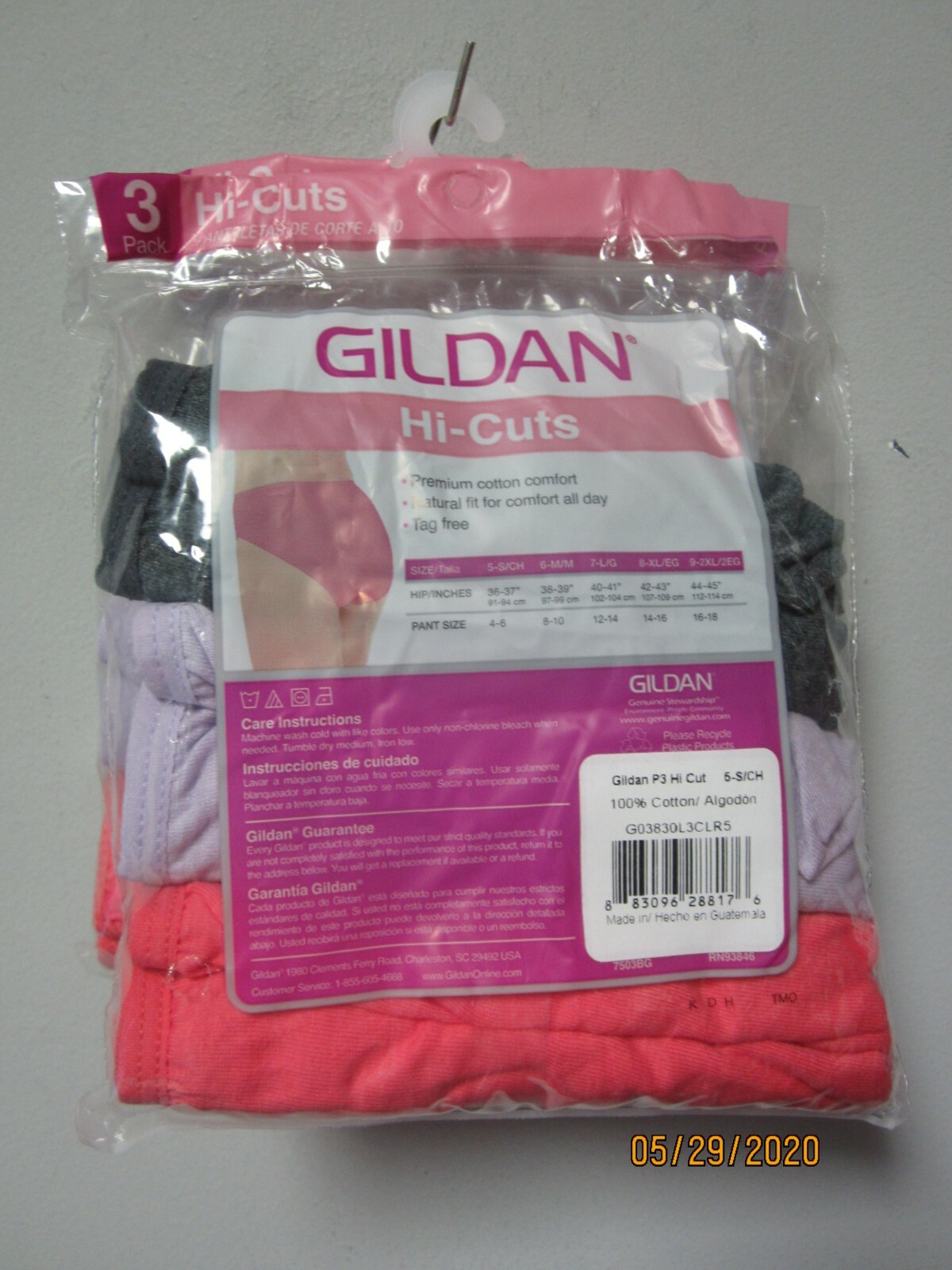 Gildan Women’s 3-Pack Hi-Cuts Premium Cotton Underwear Size 5/S LOT OF 2!