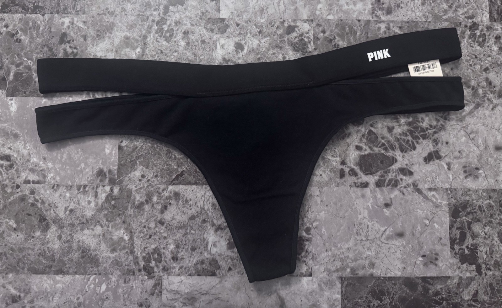 NWT VICTORIA’S SECRET PINK LARGE BLACK STRAPPY SIDES SEAMLESS RARE THONG PANTIES