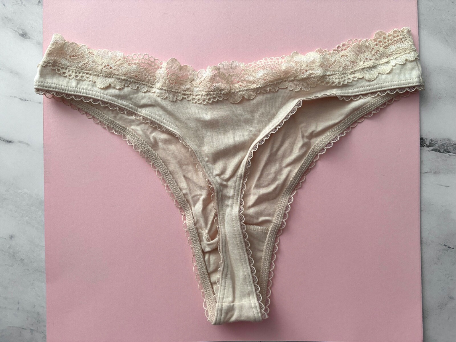 Victoria’s Secret Thong Panty Marzipan Tan Cotton Blend High Leg S M L XL