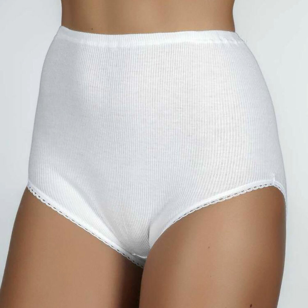 6 Women’s High Waist Cotton Ribbed Briefs, Lace Cutouts Art 44