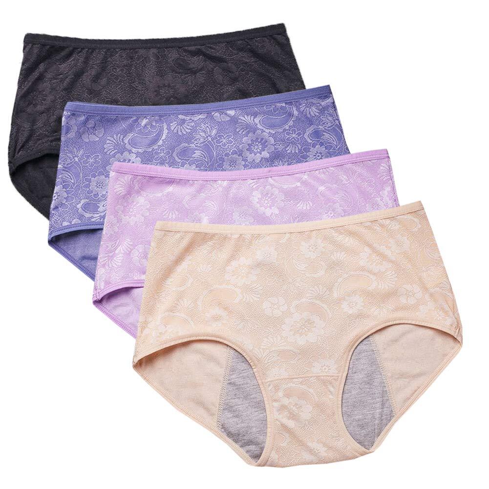Women Menstrual Period Briefs Jacquard Easy Clean Panties 4 Pack US Size 4XL/11