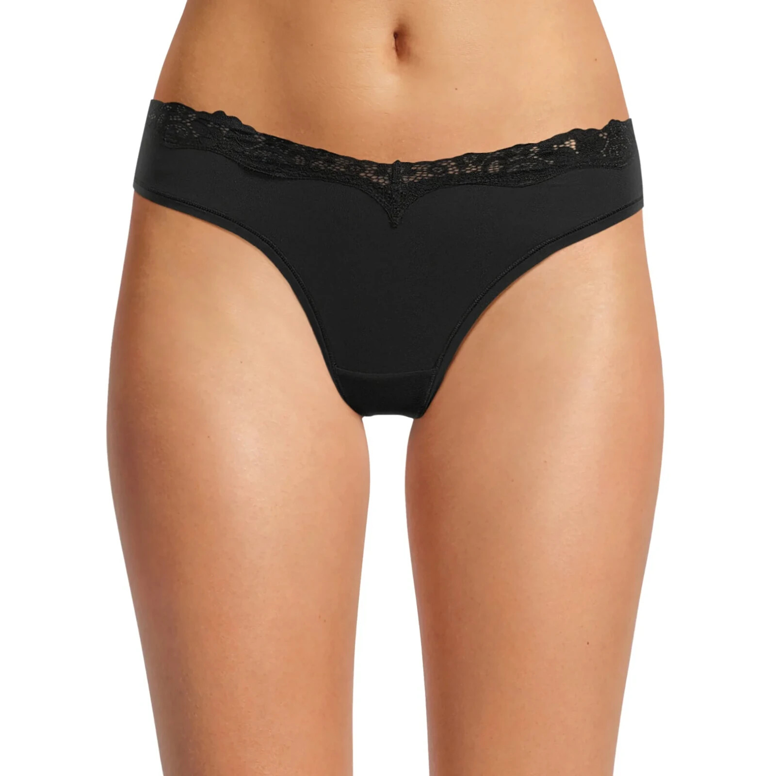 No Boundaries Women’s Lace Trim Thong Panties Size 3XL Solid Black