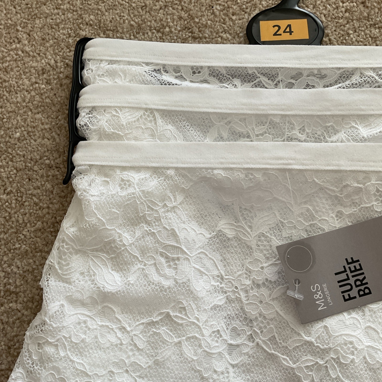M&S 3 Pack Size 24 Full Brief Knickers Lace & Mesh White