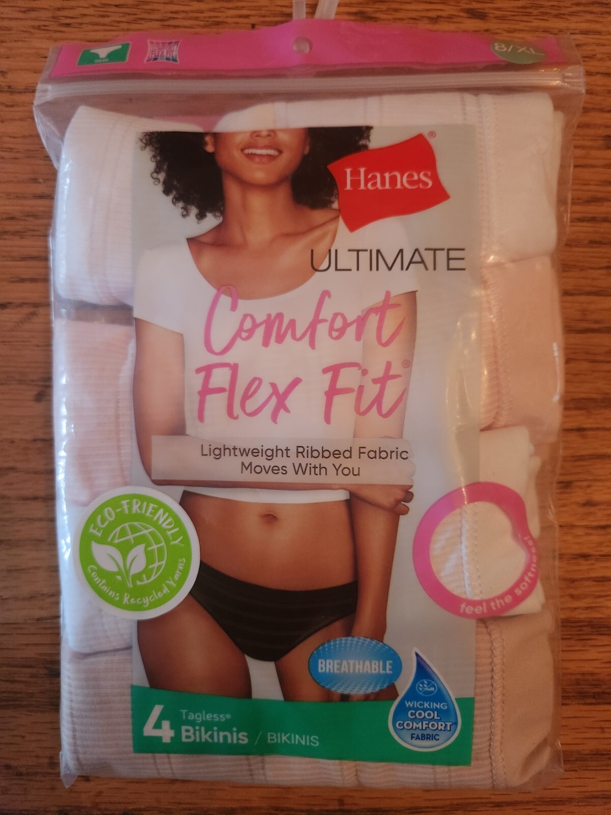 Hanes Brand Ultimate Comfortflex fit tagless bikini Panties. 4 pack 8/XL New