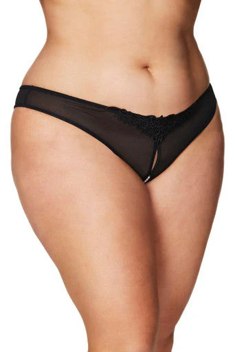 Elegant Crotchless Pearls Thong Underwear with Venise Lace and Mesh Detail – Oh