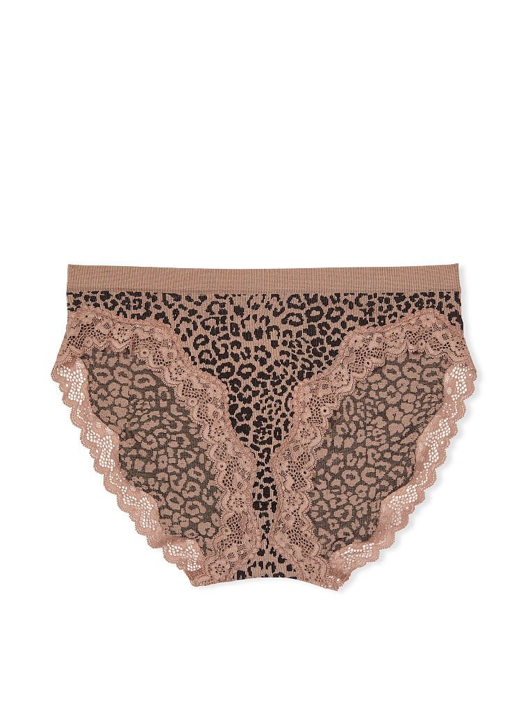 XL Tan Leopard Lace SEAMLESS NOSHOW Victorias Secret High-Leg Waist Brief Pantie