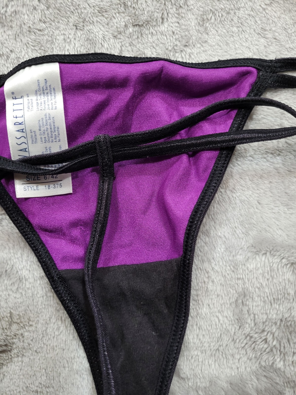 NWOT Vintage Vassarette Purple Black Mesh Double Strap G String Sz 6 Panties HOT