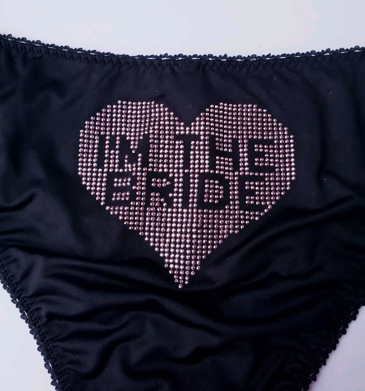Victoria’s Secret I do I’m the Bride Rhinestone Heart Black Panty Sz Medium NEW