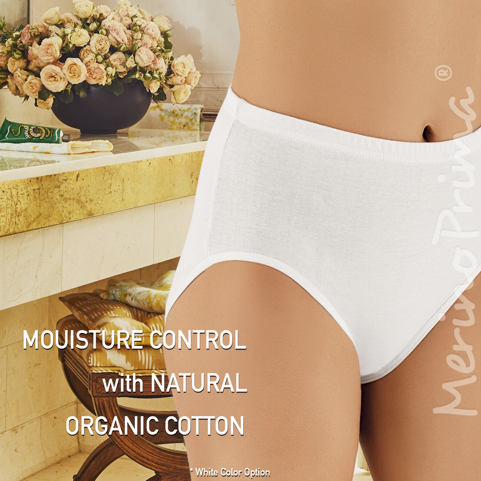 100% Organic Cotton High Waist Panty – Women’s Natural High Rise Underwear White