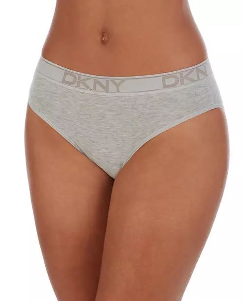 NWT DKNY DK8822 “Tops” Low-Rise Logo Cotton / Modal Bikini, Gray Mélange