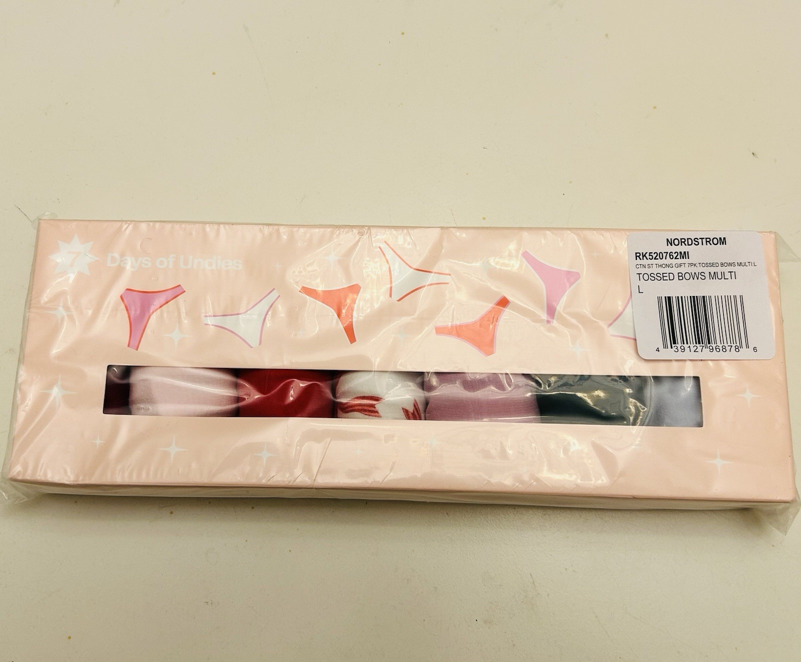 Nordstrom Tossed Bows Multipack Thong Panties L Multicolor Valentines Gift NWT