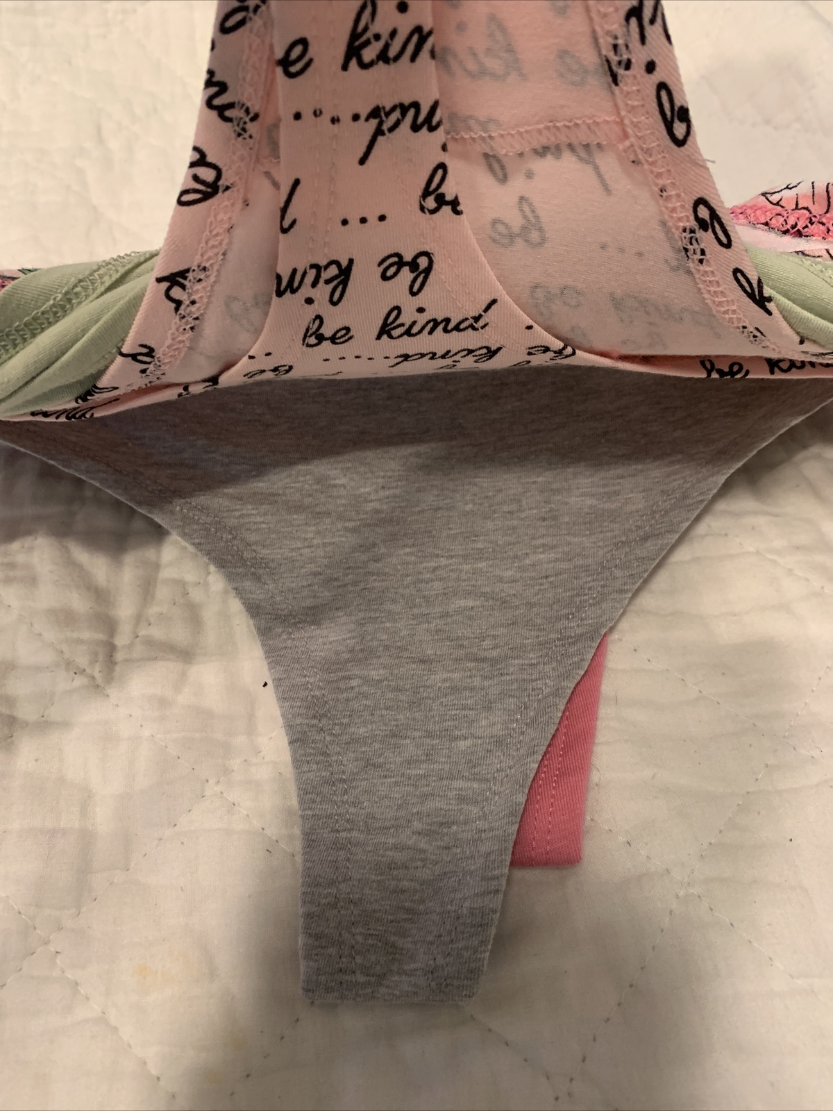 Kensie Lingerie Tag Free Thong Panties Underwear Pink Gray Peach Large 5 Pack