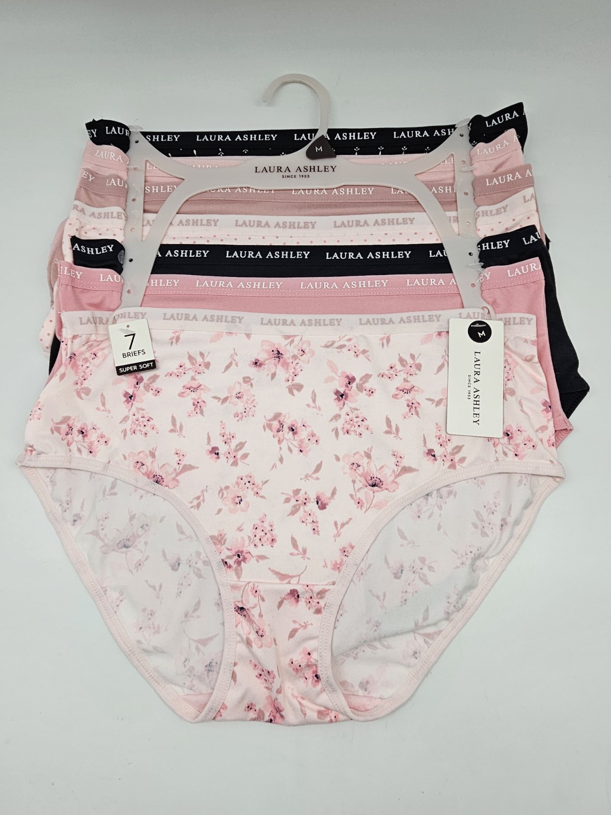 LAURA ASHLEY 7 Pack Women M L Microfiber Brief Panties Black Beige Pink Cream