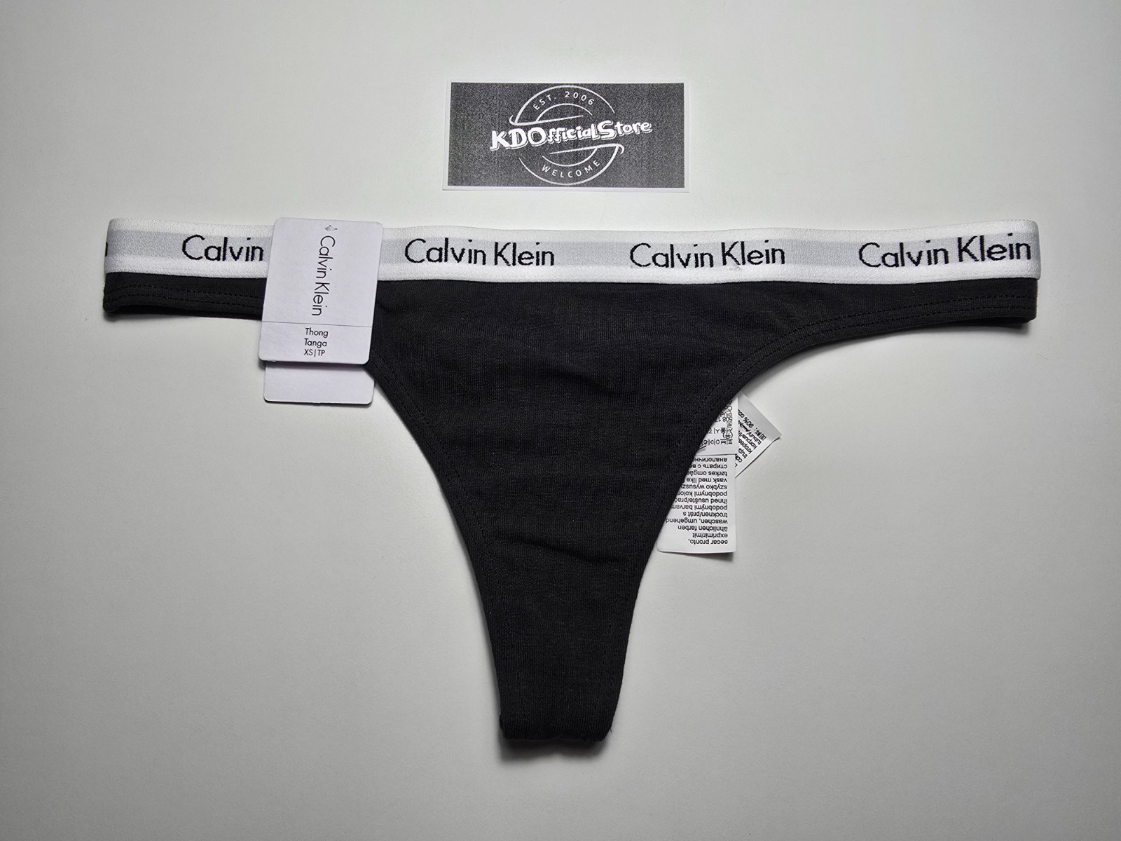 XS Calvin Klein Carousel Logo Cotton Thong Panties Underwear Black NWT