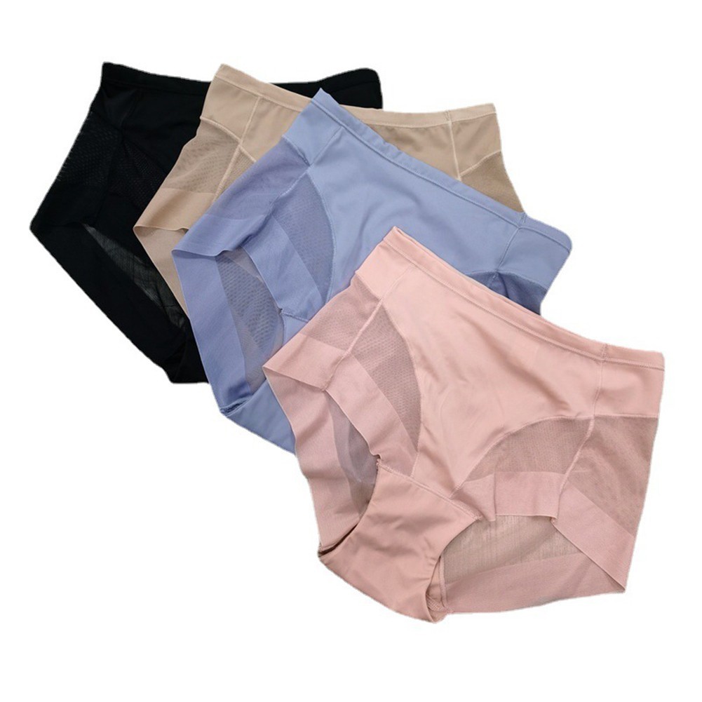 Fashionable Mid Waist Women’s Briefs in Soft Ice Silk with Unique Mesh Design