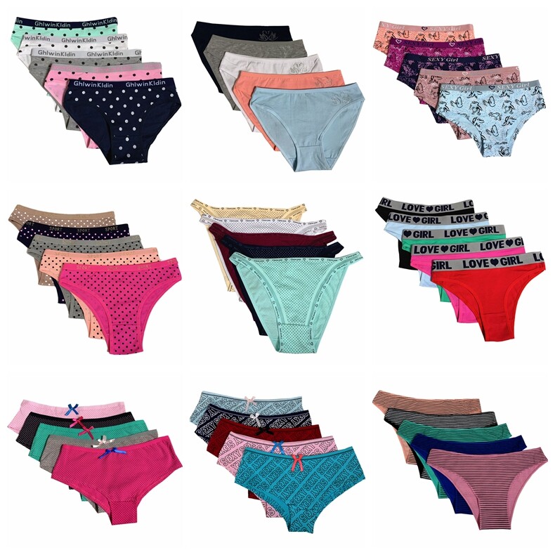 New 5 Women Bikini Panties Brief Floral Lace Cotton Underwear Size M L XL