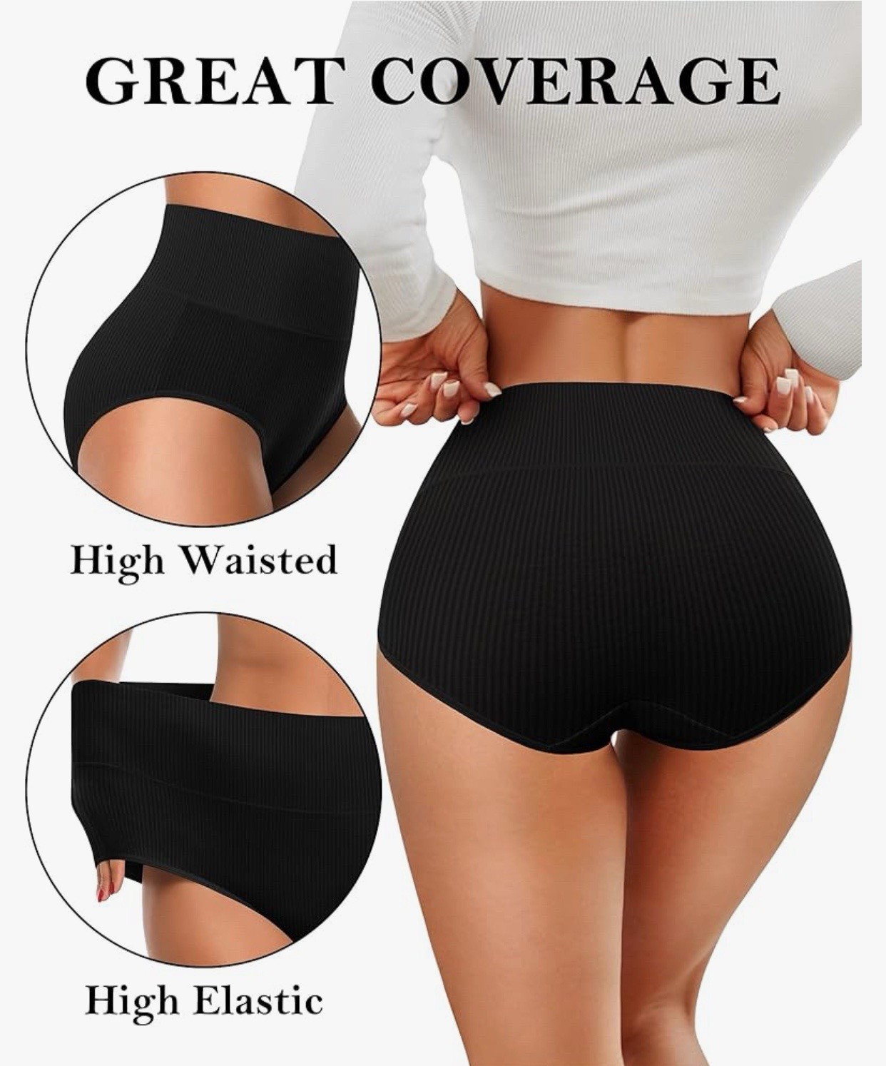 Womens Underwear High Waisted StrechFull Coverage Briefs.Panties 5 Pack