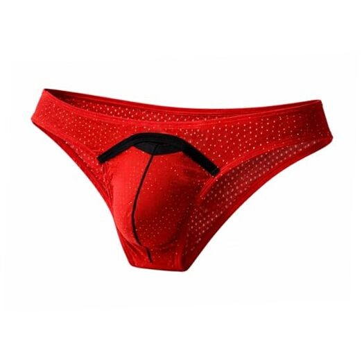Men Mesh Briefs Low Rise Breathable Underwear with Contour Pouch X-Large Red