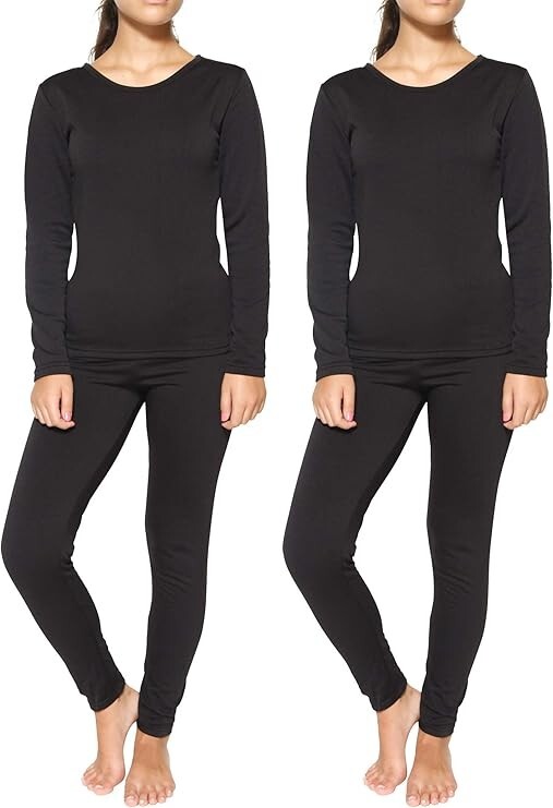 Real Essentials Women’s Thermal Long Underwear Set Black Size M Long Johns