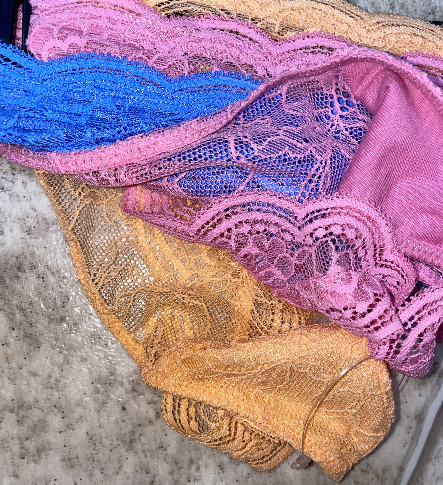 NWT Womens Joyspun Blue Pink Peach 3 Pack Lace Thong Panties Sz Lg 12-14