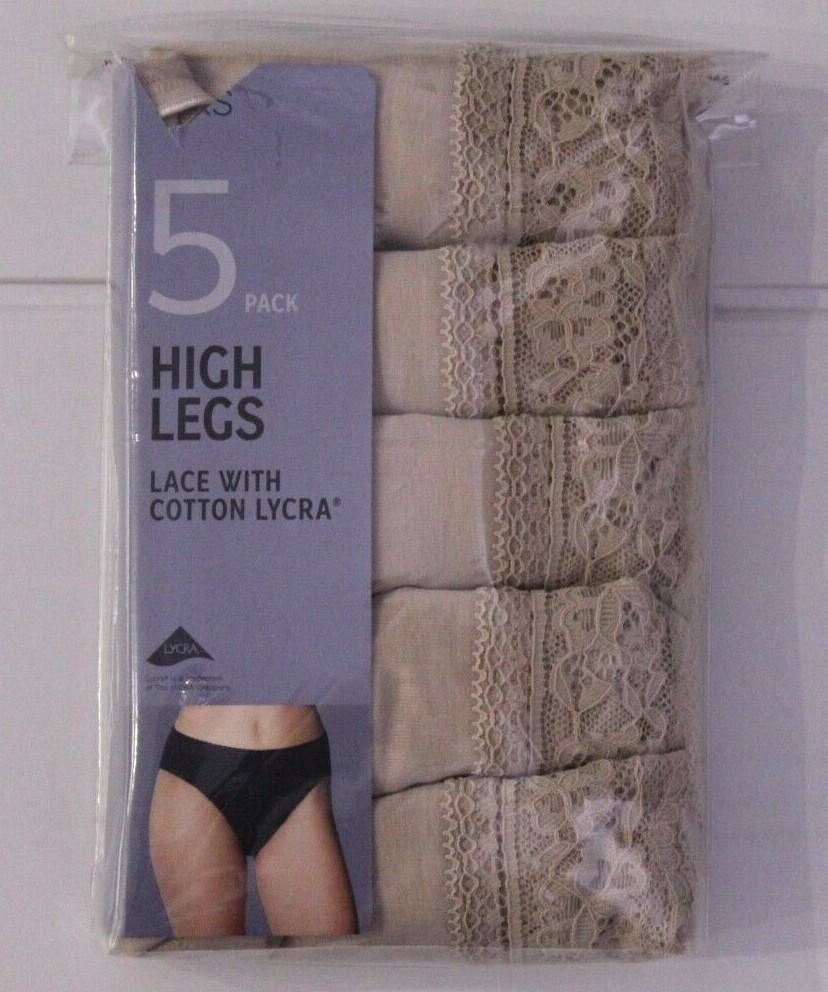 Ex M & S Ladies 5 Pack Cotton Lycra High Legs Briefs Knickers Underwear 6 to 24