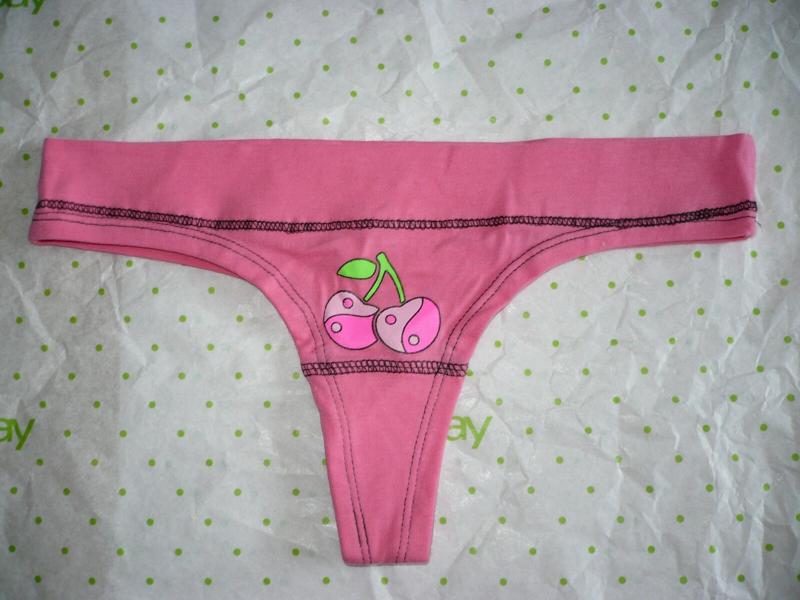 Rue 21 Women’s Cotton Thong Panties X-LARGE Pink With Pink Cherries New