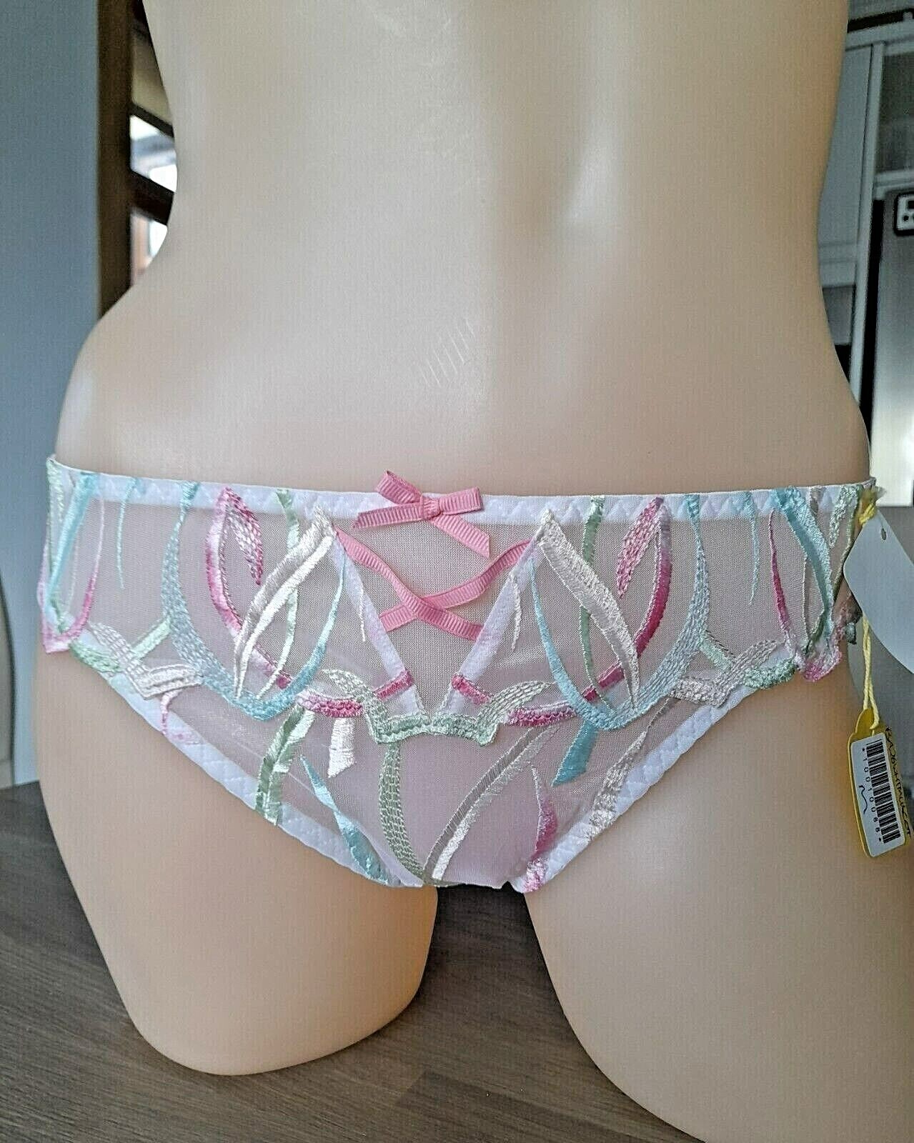 Barbara COTILLION Sheer Ivory Multi Embroidered High Leg Mid Rise Brief
