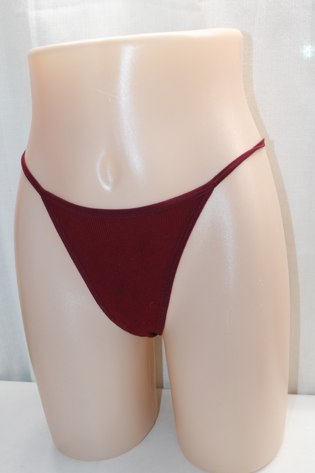Sexy Burgandy Ribbed Cotton Polyester G string Thong Panties MEDIUM
