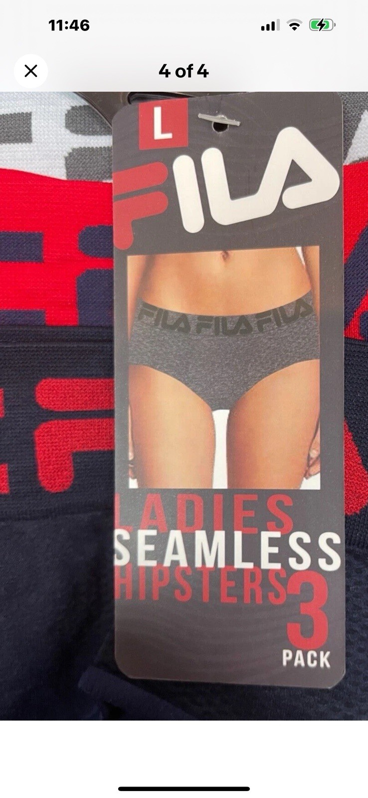 Fila L Red-Navy-Gray Striped Name Logo Waistband Seamless Hipster Panties-3-Pk