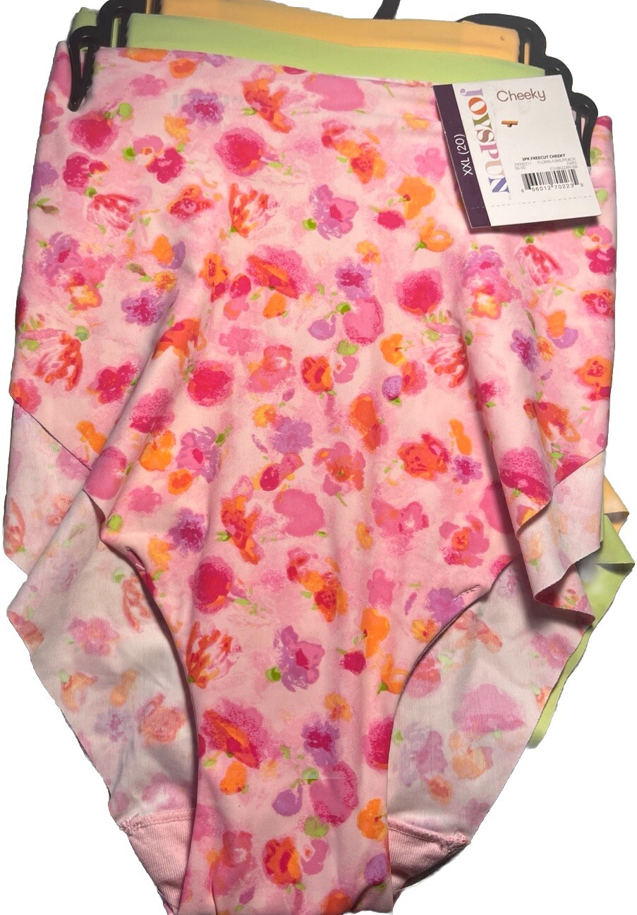 Joyspun Womens Lime/Pink/Peach Soft No Show Cheeky Panties 3-Pack Sz XXXL (22)