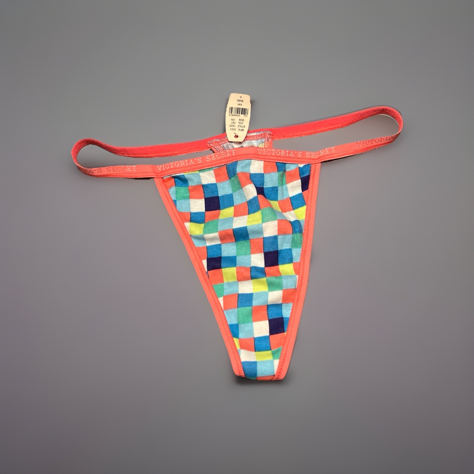Vintage Victoria’s Secret VString Thong | Bright Geometric Check |Rare | L | New