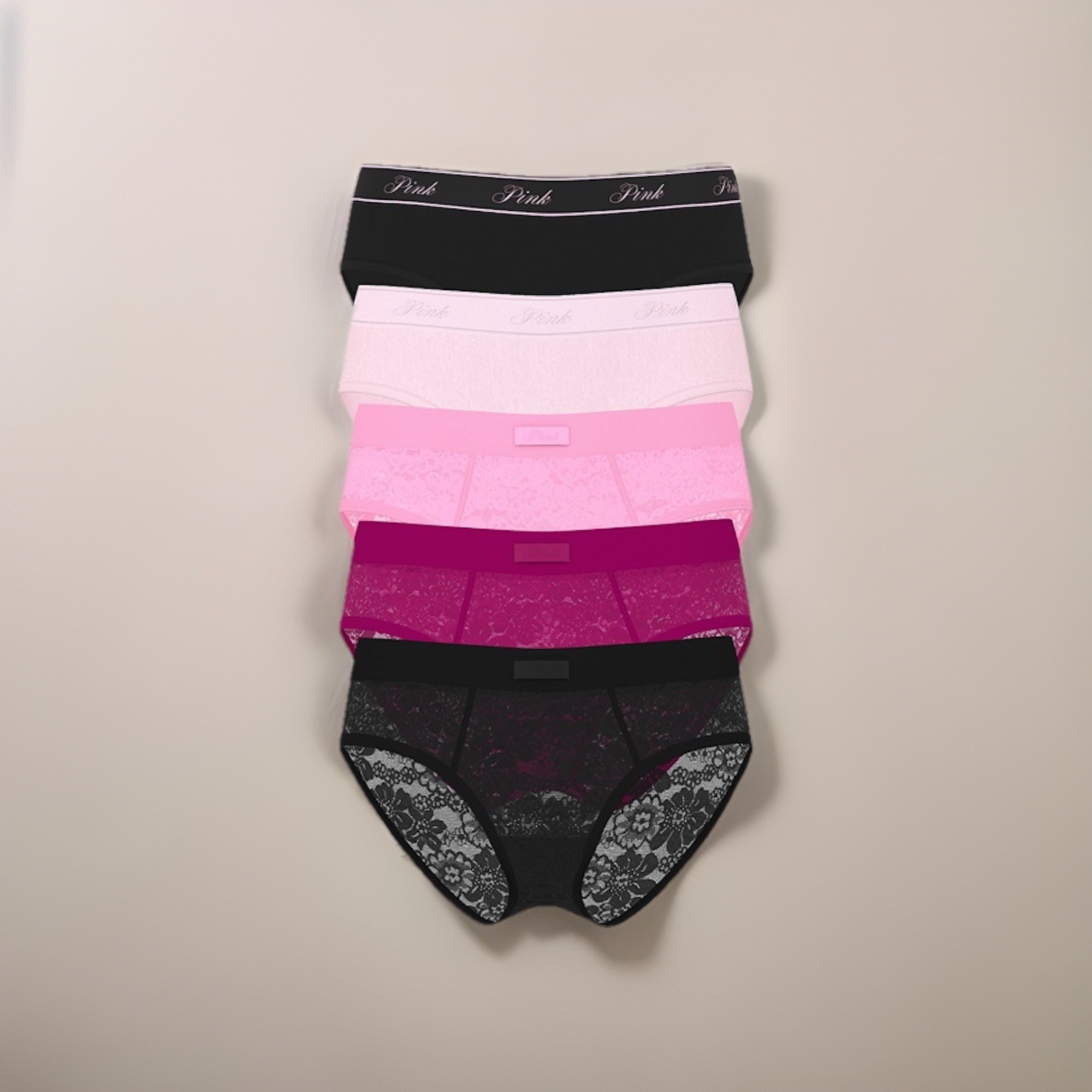 VICTORIA’S SECRET PINK 5-Pack Hiphugger Panties – NEW IN PACKAGING – Small