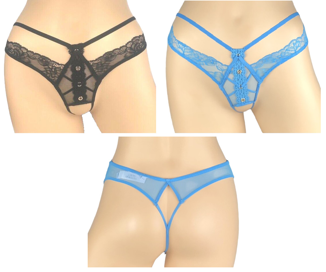 VICTORIA’S SECRET DREAM ANGELS GROMMET LACE CROTCHLESS THONG PANTY XS S M L XL