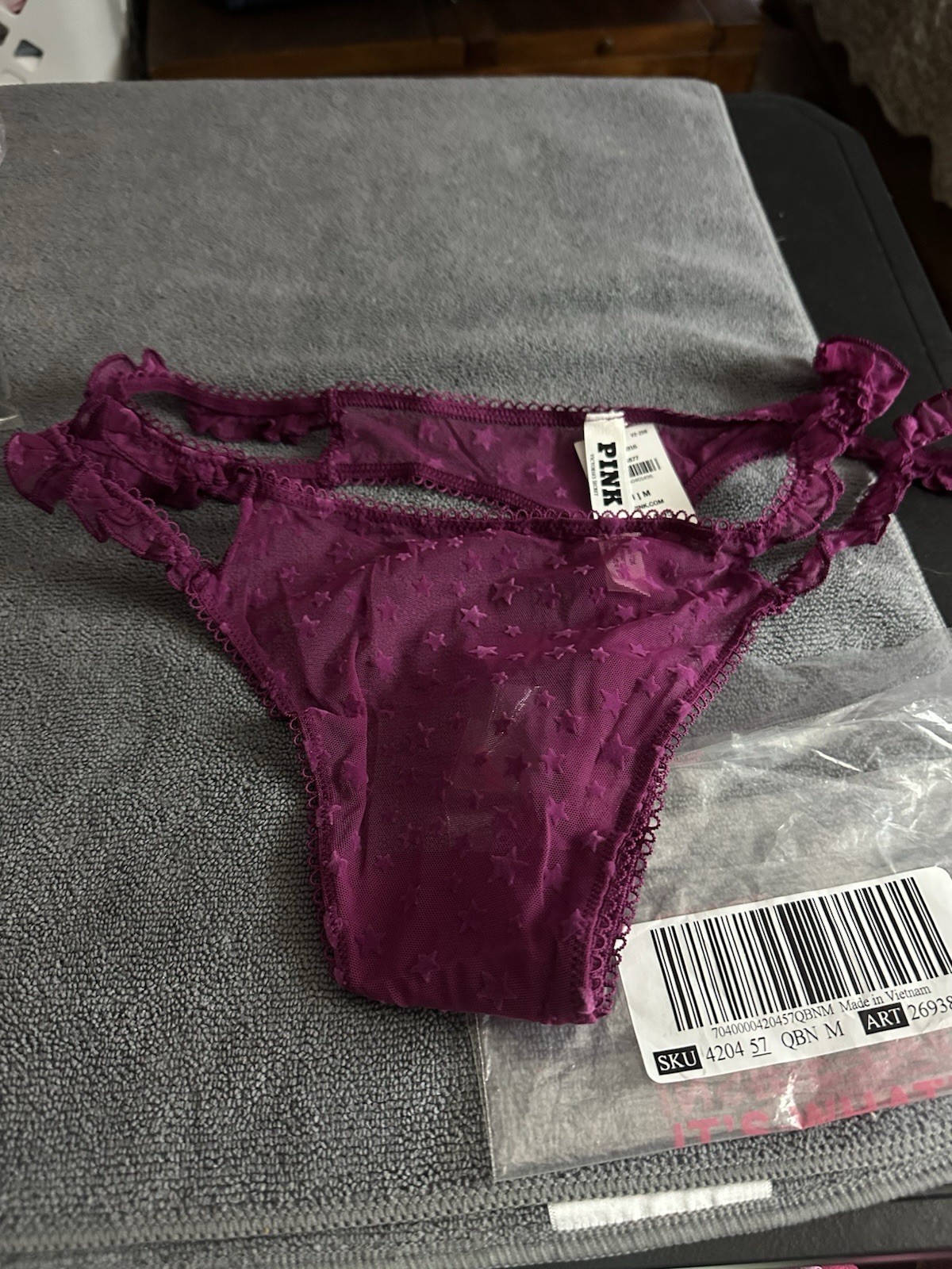 Vs/Pink Double Hip Strap Ruffled Thong Plum