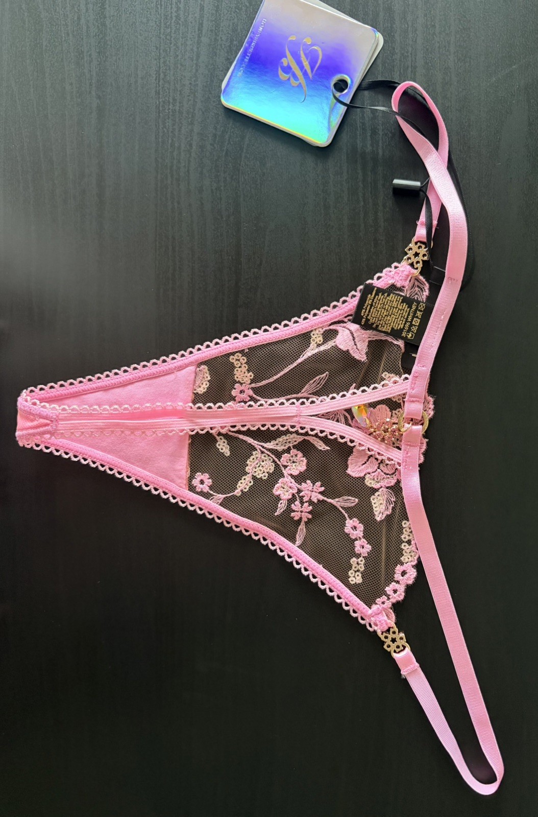 New Honey Birdette Whitney Sparkling Pink Thong String Size Small