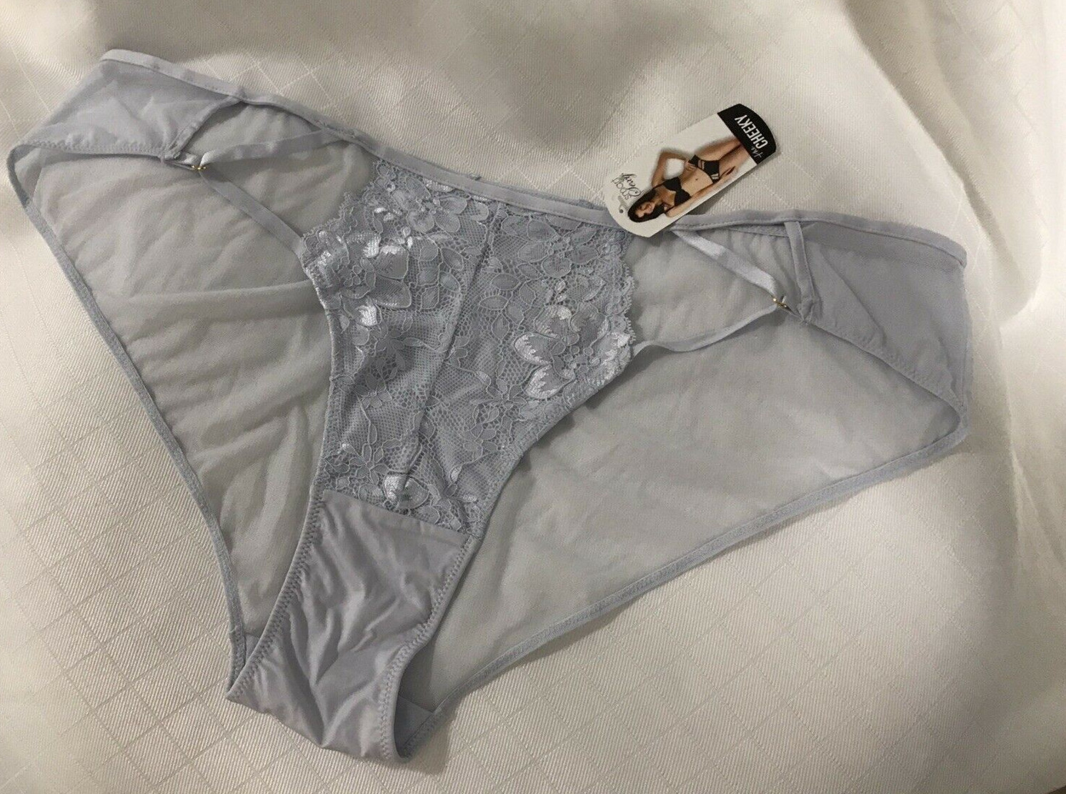 Womens Size XXL/9 Panties Bikini Cheeky Ice Blue Sheer Rear Lace Panel 1) panty