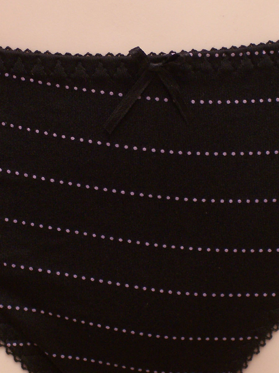 ONLY YOU Robeto Bikini Panties black with fine purple Stripe Satin bow NEW