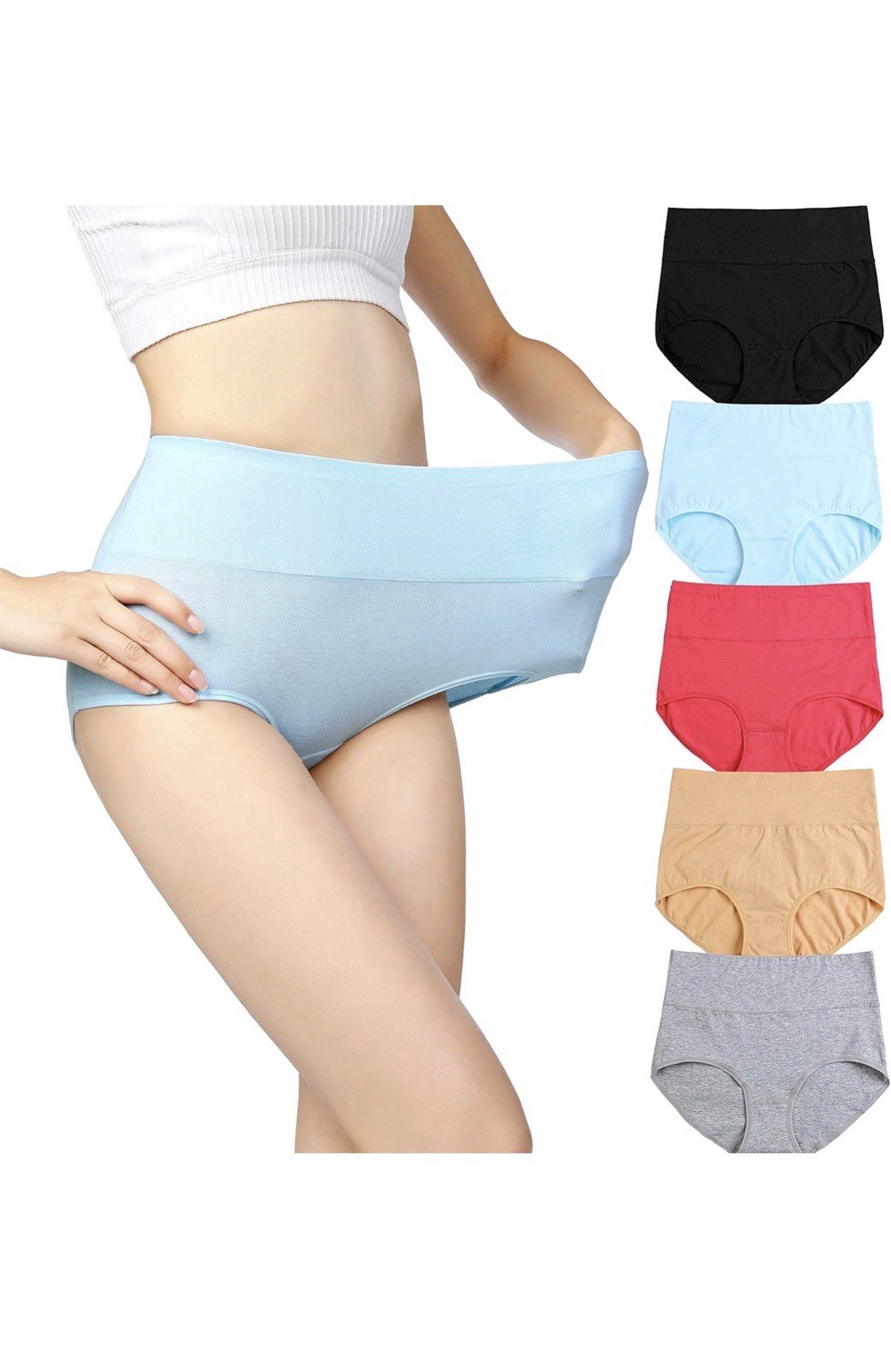 cauniss Womens High Waist Cotton Panties C Section Recovery Postpartum 5 Pack L