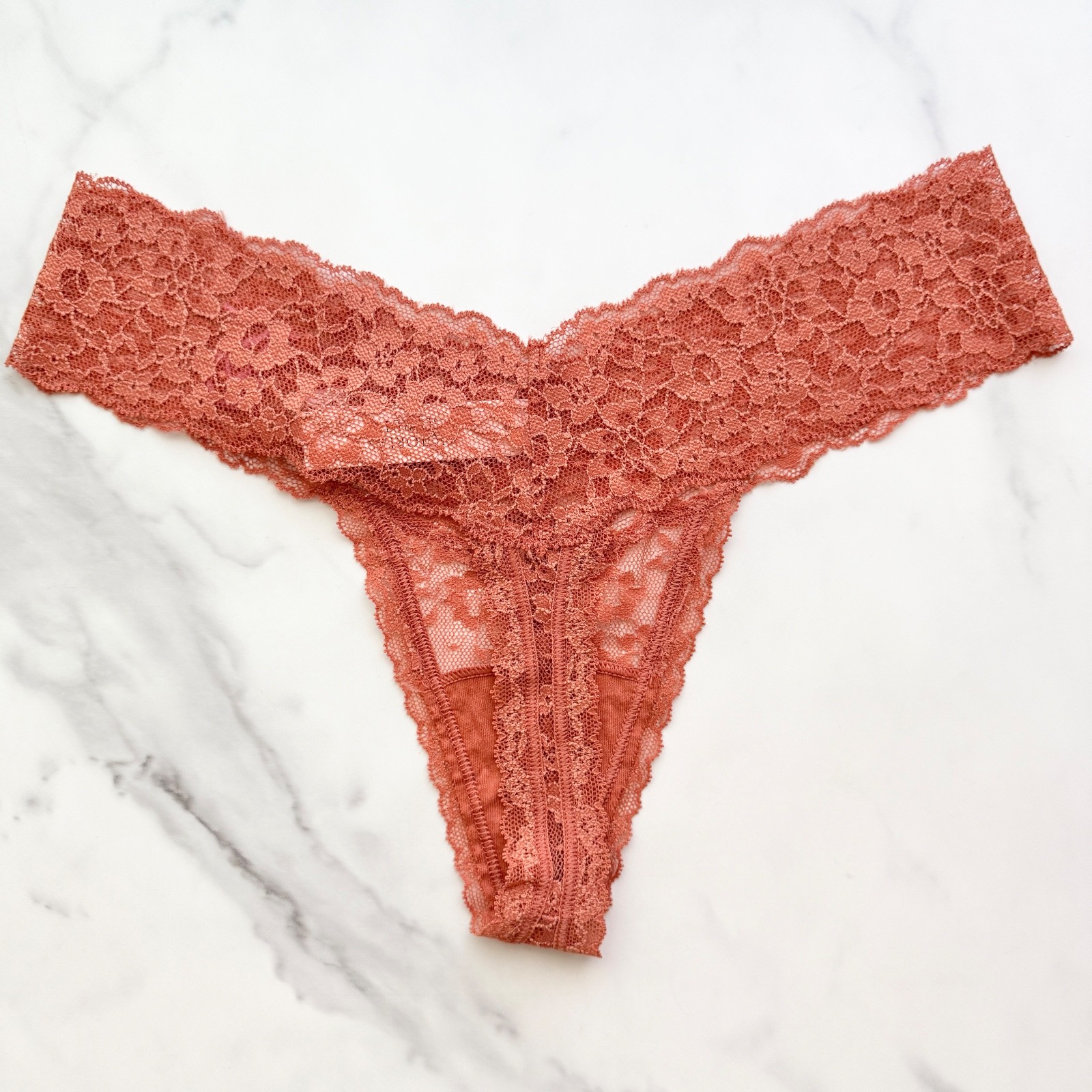 Victoria’s Secret The Lacie Posey Lace Thong Panty Gingerbread SZ S/M