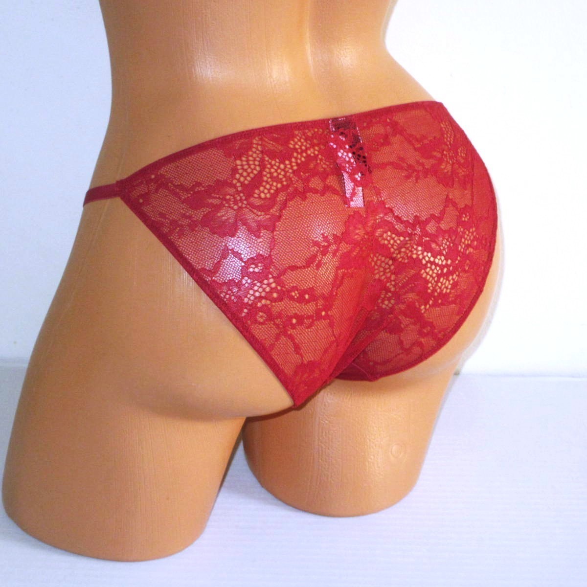 Victoria Secret Very Sexy Satin & Lace String Bikini Panty S Red Brick 2016 Rare