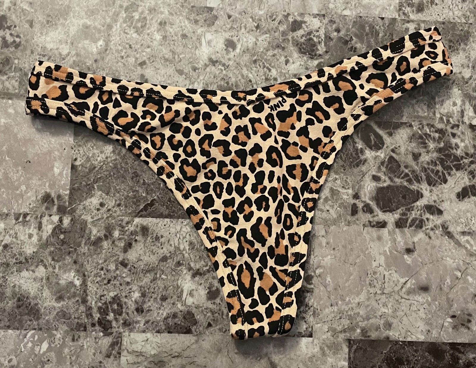 NWT VICTORIA’S SECRET PINK BEIGE NUDE TAN BLACK LEOPARD CHEETAH THONG PANTIES