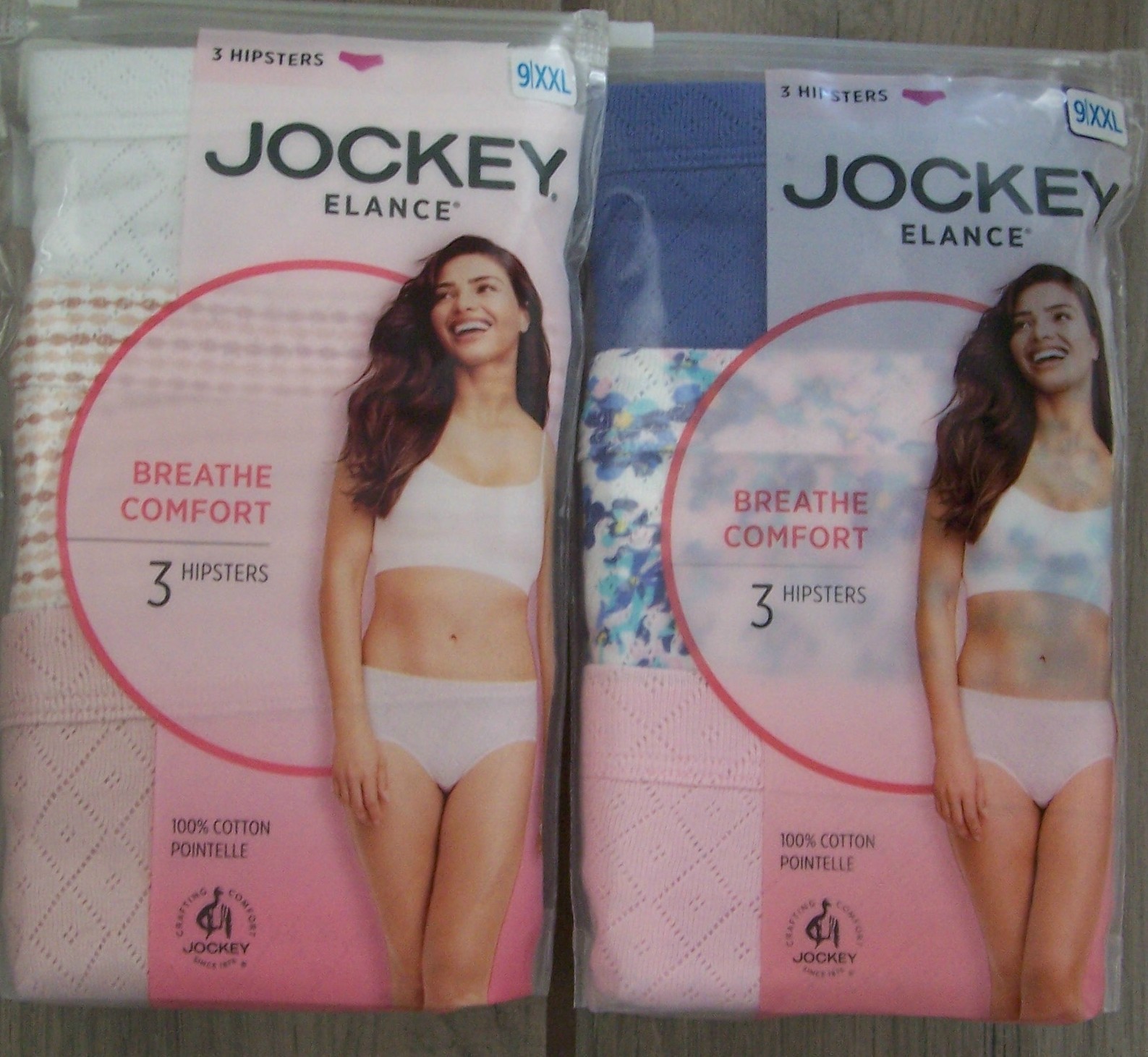 3 JOCKEY Elance 100% Cotton Pointelle Hipsters Panties Size 6 8 9 10 NIP