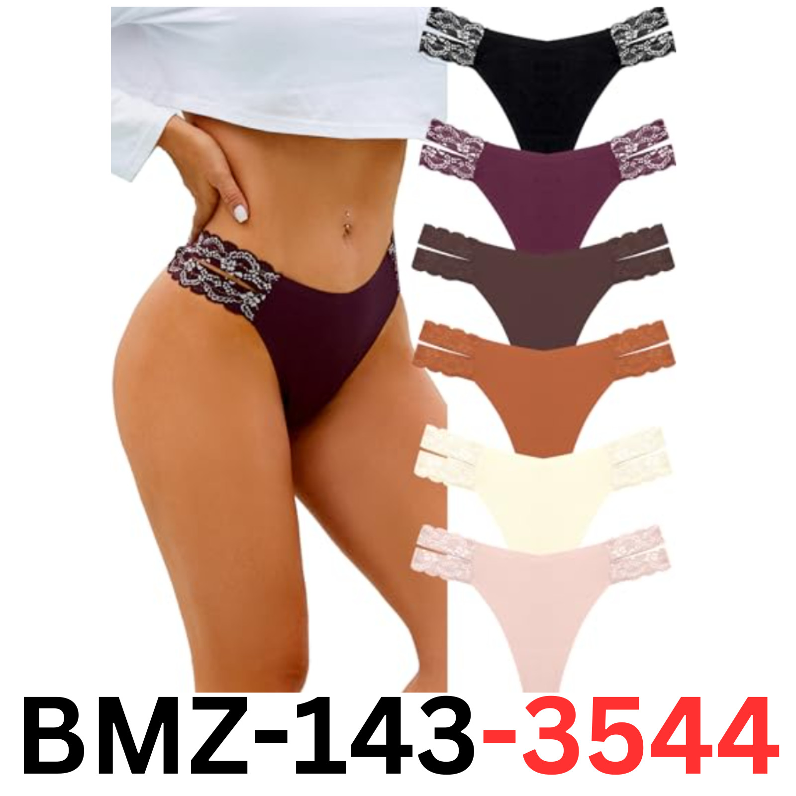 FINETOO Women’s Seamless Thongs 6 Pack Sexy V-Wasit No Show Underwear Panties, S