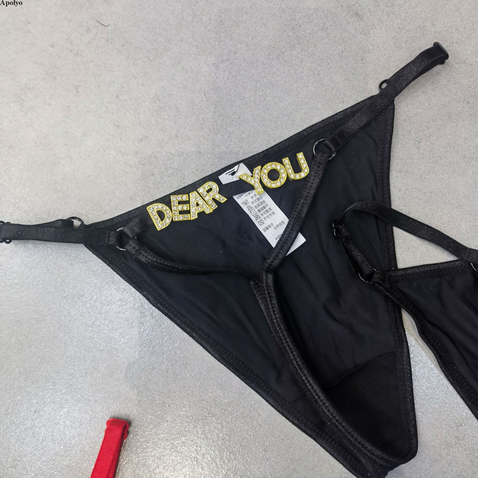 Sexy Women Thongs Shiny Crystal Gold Letter Elastic Band Thong Panties Underwear